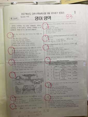 9월 모의평가 시험지 — 올해 최저 → 9모 · 83점